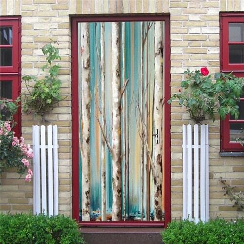 White Birch Door Sticker Natural Landscape Large Size Door Poster Living Room Office Cafe Indoor Renovation Decoration Removable