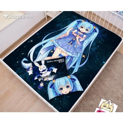 Japanese Anime Cartoon Snow Miku Rabbit Mattress Cover Fitted Sheet Fitted cover bedspread counterpane
