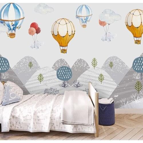 Custom Photo Wallpaper For Walls 3D Hand Painted Kids Room Hot Air Balloon Mountain Peak Girl Bedroom Cartoon Mural Wall Decor