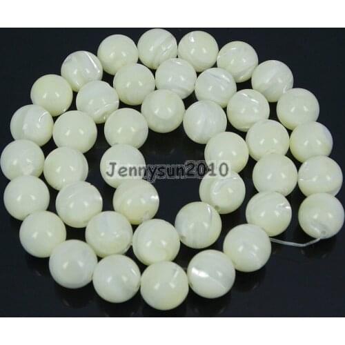 Natural White Mother Of Pearl MOP Stones 10mm Smooth Roundr Loose Beads 15'' Strand for Jewelry Making Crafts 5 Strands/Pack