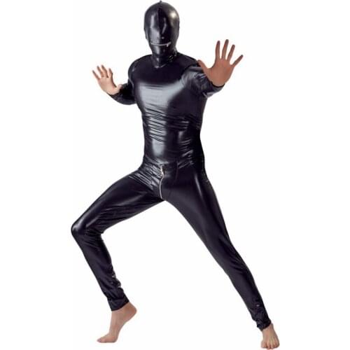2021 New Hot Exotic Apparel for Man Wet Look Sexy Long Pants Short Sleeve Catsuit PVC Leather Men Bodysuit Gay Costume S-XXL