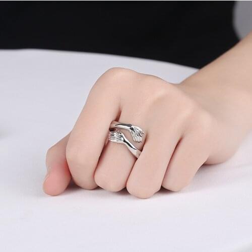 New Ins Romantic Love Hug Carved Hand Ring Creative Love Forever Adjustable Hand Hug Rings For Women Men Fashion Jewelry