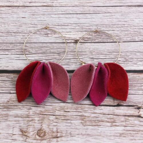 ZWPON Colorful Soft Suede Leather Mini Leaf Hoop Earrings for Women Simple Leaf Cluster Leather Earrings Jewelry Wholesale
