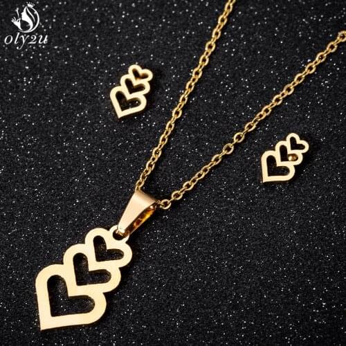 Romantic Metal Hollow Heart Necklace Earrings for Women Girls Engagement Jewelry Set Tiny Love Heart Clavicle Chain Necklaces