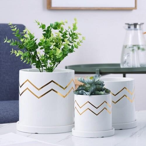 Luxury Gold Ceramic Large Flower Pot Green Minimalist Decor Plants Accessories Terrace Container Macetero Flower Pot EH50FP