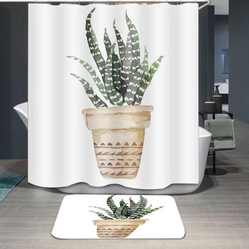 Natural Pattern Plant cactus Polyester Shower Curtains waterproof and mouldproof Washable curtains for bathroom shower