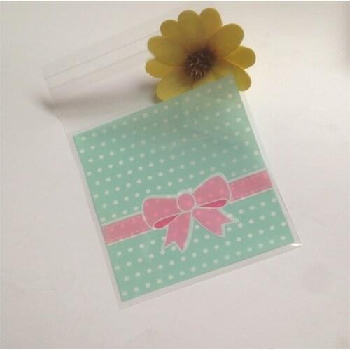 100pcs/lot blue bowknot cookie bags wedding cake decoration cookies biscuit snack packing party supplies 10*10cm