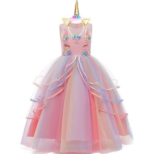 Girl Evening Party Princess Dress Children Birthday Wedding Dresses For 6 8 10 12 Years Girls Clothing Kid Long Unicorn Vestidos