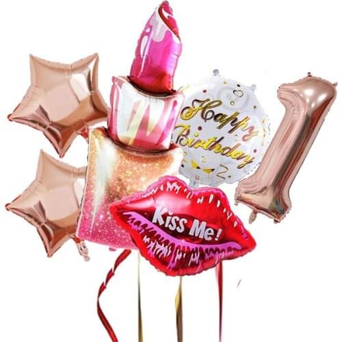 6Pc Party Balloon Lipstick Kiss Me 32 Inch Rose Gold Number Balloon Helium Balloon Spa Party I Love You Wedding Birthday Balloon