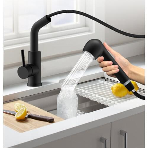 Pull-out Kitchen Faucet Single Hole Hot And Cold Mixer For Kitchen Sink Pure Water Sinks Deck Mounted Midnight Black Faucet