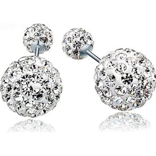 Han edition S925 pure silver with diamond stud earrings female shambhala double ball earrings Austrian diamond jewelry