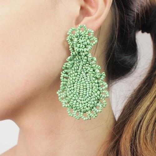 MANILAI Boho Handmade Beads Drop Earrings For Women Fashion Beaded Statement Dangle Earrings Jewelry Gifts