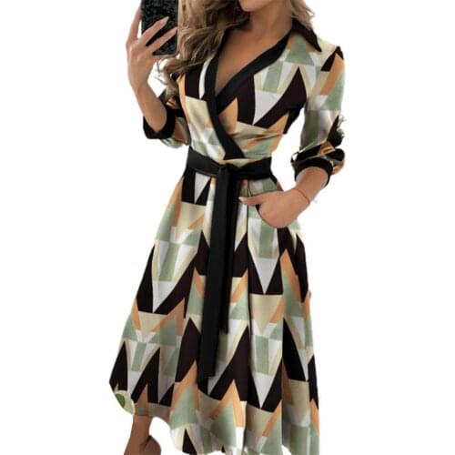 Plus Size Women Dress Elegant Long Sleeve Large Hem Deep V Neck Solid Color Pockets Printed Belt Dress Streetwear Summer Dresses