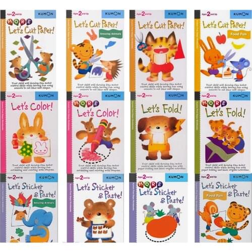 12 pcs/set Kumon Lets Cut Paper first step workbooks picture books for kids children Origami paper cut sticker handmade books