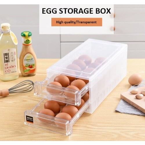 24 Grids Double Layer Drawer Kitchen Egg Storage Box Refrigerator Anti-Collision Tray Container Accessories Supplies Cases