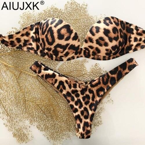 AIUJXK 2019 Leopard Underwire Bikini For Women Summer Sexy Off Shoulder Bandage Swimwear Thong Push Up 2 Two Piece Set Swimsuit