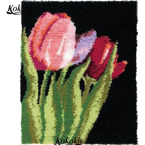 DIY latch hook kits rug vloerklee diy tapijt cross stitch kits embroidery needlework sets knooppakket tulip cushion Crocheting