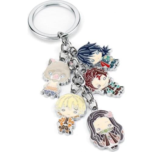 Anime Trinket Keychain Demon Slayer Kamado Tanjirou Cartoon Keyring Metal Pendants Keyholder