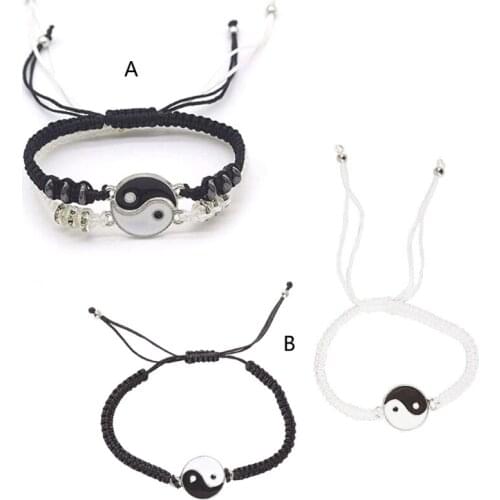 2Pcs Tai Chi Hand Woven Bff Friendship Best Friend Bracelets Boyfriend Girlfriend Lovers Matching Yin Yang Bracelets Set A5KE