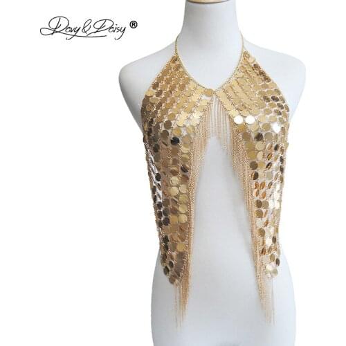 DAVYDAISY Women Sexy Sequins Tassel Chain Crops Nightclub Tops Beachwear Halter Sexy Lingerie Female Body Chain TA051