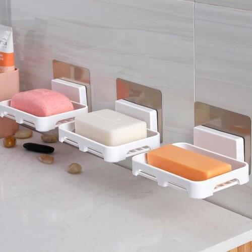 Soap Dishes Drain Non-marking Paste Kitchen Wall Mounted Sponge Holder Storage Rack Bathroom Organizer Soap Draining Holder
