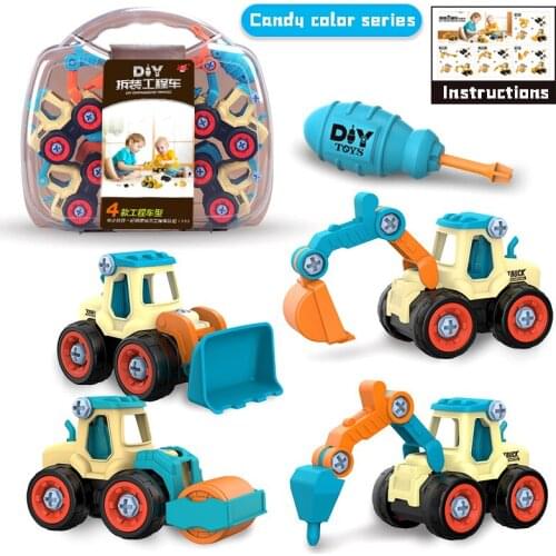 Childrens Construction Vehicle Toy Diy Nut Assembly Puzzle Disassembly Simulation Model Of Sliding Excavator