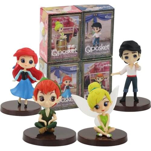 5-8cm 4pcs/Lot Q Posket Peter Pan Prince Eric Petit Fantastict Time Princess Figures Tinkerbell Little Mermaid Ariel Model Toys