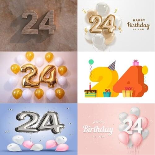Photo Studio Props Vinyl Photography Backdrop Twenty Four Year Old Birthday Balloon Ribbons 24St Birthday Party Decoration