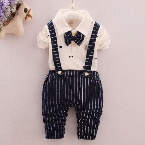 BibiCola 2020 autumn baby boys clothes set newborn baby clothing set gentleman tops+bib striped pants 2pcs suit kids tracksuit