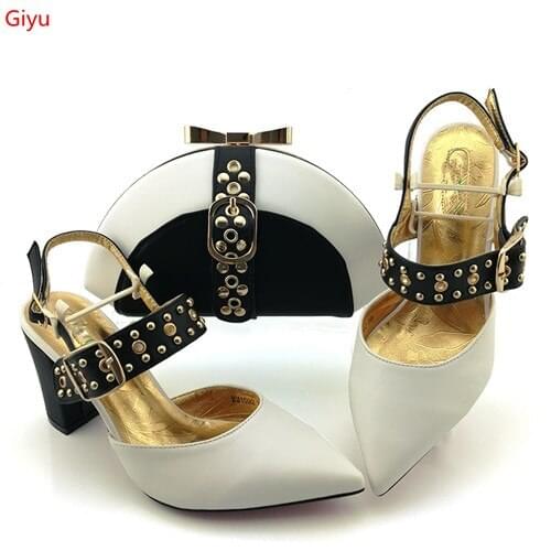 Doershow beautiful white Shoes With Matching Bags African Women Shoes and Bags Set For Prom Party Summer Sandal!HJK1-7