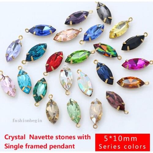20p 5x10mm Horse eye crystal rhinestones Faceted Framed glass pendant connector necklace earring findings 1-loop jewellery Beads