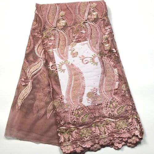 Pink African Lace Fabric 2021 High Quality Lace French Mesh Fabric Beaded Stones Nigerian Swiss Lace Fabrics For Dress J26131
