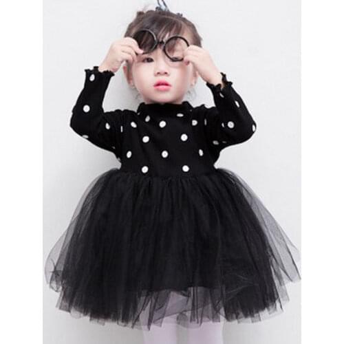 Newborn Toddler Kids Baby Girls Lace Princess Dress Long Sleeve Knitting Mesh Patchwork Skirt Dot Tutu Dress