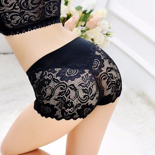 Lace Traceless Womens Panty Sexy Lace Hip Lift High Wist Panty Modal Crotch Womens Plain 8030