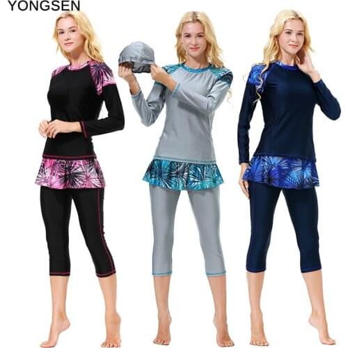 YONGSEN Women Burkinis Muslim Swimwear Female Modest Patchwork Full Cover Long Sleeve Swimsuit Islamic Swimsuit hijab