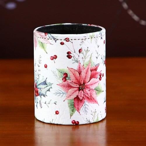 LINKWELL Merry Christmas Decor Holly Jolly Pattern PU leather Pencil Cup Pen Holder Desk Organizer Storage Box Case