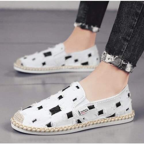 Black White Men Slip On Loafers Summer Breathable Low Man Canvas Shoes Chinese Shoes Casual Men Espadrille mocassins pour homme