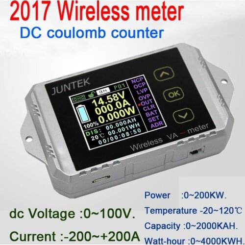 Multimeter DC 100V 200A Digital Meter Wireless Temperature Current Volt KWh Watt Meter Battery coulometer Capacity Power tester