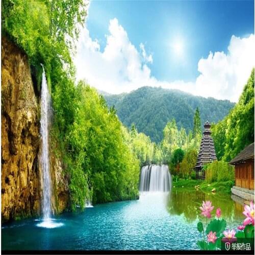 Custom any size photo Green landscape wallpapers wall decorative painting waterfall wallpapers