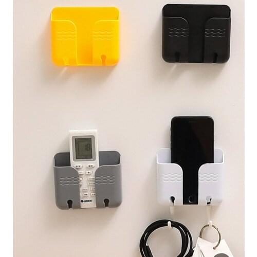 Wall-mounted Mobile Phone Remote Control Holder Multifunctional Perforated Free Storage Box With Hook Type Charging Base Bracket