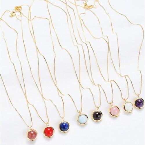 Natural Stone Pendant Chain Necklace for Women Lapis Lauli Agates Moonstone Obsidian Ametysts Aquamarines Short Clavicle Jewelry