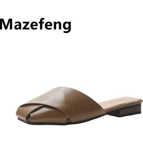 GOOHOJIO 2020 New Brand Slippers Weave Leather Women Sandal Closed Toe Flat Casual Slides Summer Outdoor Beach Female Flip Flops