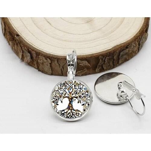 New Fashion Jewelry Tree of Life Flower Stud Earrings Cabochon Celtic Glass Earrings Gifts for Women