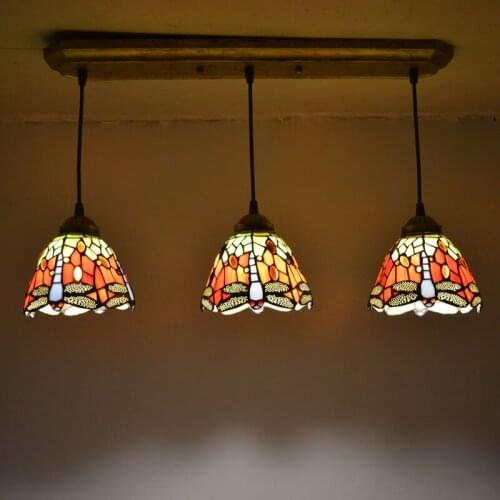 Pendant Light Stained Glass Dragonfly Country Style Dining Room Decor Hanging Lamp E27 110-240V