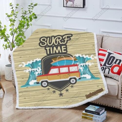 Surf Time Poster Blanket Throw Blanket Summer Blankets Kids Adult Bed Blanket Sofa Fleece Blanket Picnic Blanket Custom Blanket