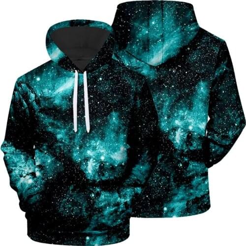 Mens Milky Way Starry Sky Fashion Landscape Print Pullover Hooded Fashion Casual 3D Pattern