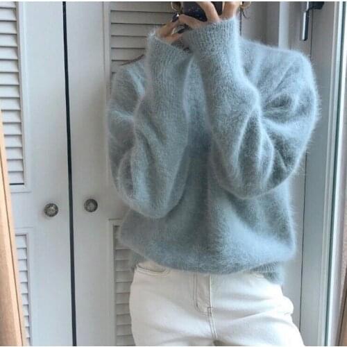 Hairy Mink Cashmere Knitted Sweater Women O-Neck Long Sleeve Casual Candy Color Autumn Winter Jumpers Korean Loose Pullover X596