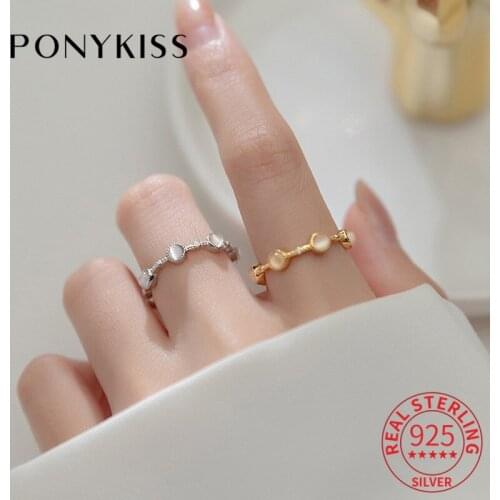 PONYKISS Trendy 925 Sterling Silver Round Stone white Zircon Open Adjustable Rings for Women Party Fine Jewelry chic Accessory
