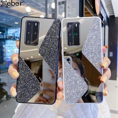 Luxury Bling Glitter Case Mirror For Huawei P40 Lite P30 Pro Mate 30 P 40 Nova 6 7 SE 5 5i Shining Sequins Cover Funda For Women