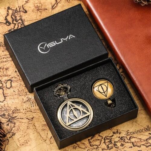 Xmas Pocket Watch Pendant Gift Sets with Quartz Pocket Clock Exquisite Pendant Pocket Chain Present Box Set for Men Women Kids